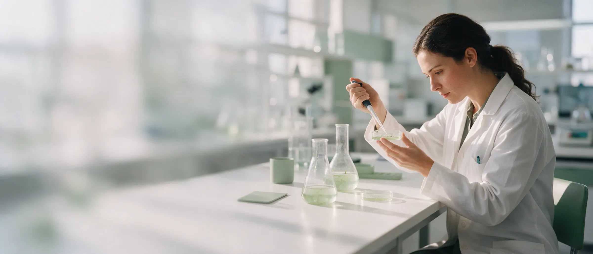 Investigadora trabajando con una placa de Petri en el laboratorio